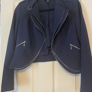 White House Black Market Navy Blazer with Zipper Accents